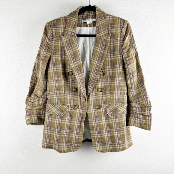 Veronica Beard Beacon Check Double Breasted Linen Blazer Size 8 Business Casual - Picture 2 of 6